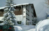 Winter-Hausansicht (Das Hotel Almberg im Winter in der Region Mitterfirmiansreut)